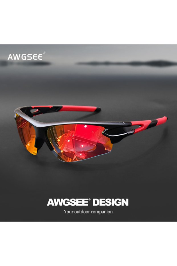 C5 Red Sports Sunglasses for Men & Women – Semi-Rimless UV400 Protection for Baseball, Running, Fish