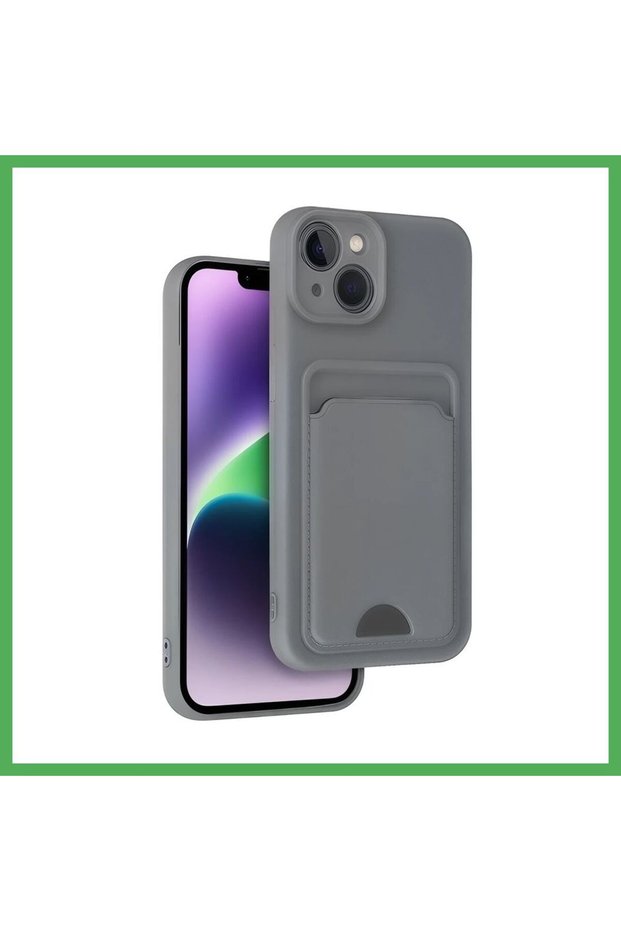 iPhone 14 Compatible Case Kelvin Silicone with Business Card Holder - Gray Bezoss
