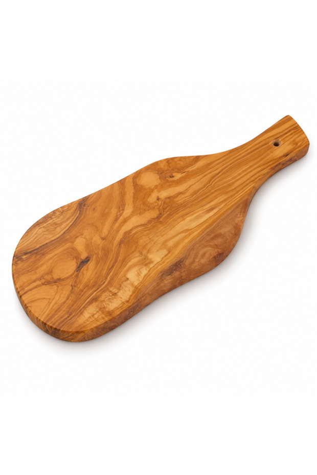 Tocător Rustic din Lemn de Măslin cu Mâner, aprox. 34 cm
