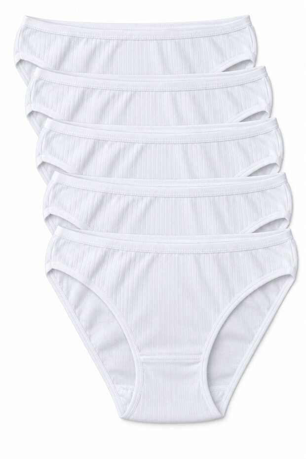 Women's White 6-Pack Striped Bikini Panties Set, 100% Cotton Striped Textured