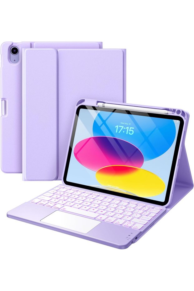 غطاء لجهاز iPad A16 من الجيل الحادي عشر/العاشر مع لوحة مفاتيح، غطاء فوليو | لوحة لمس متعددة اللمس، 7 ألوان B