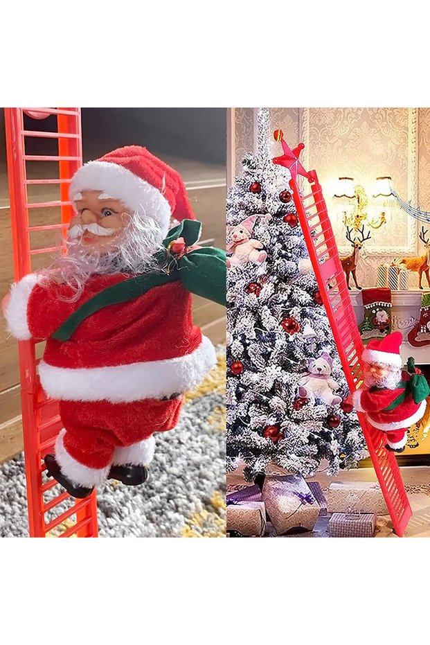 Christmas Decorations Santa Climbing Ladder, Climbing Ladder Santa, Christmas Electric Climbing Santa Claus Climbing with Music Hanging Decor, Decoration for Christmas Party Home Door Hanging