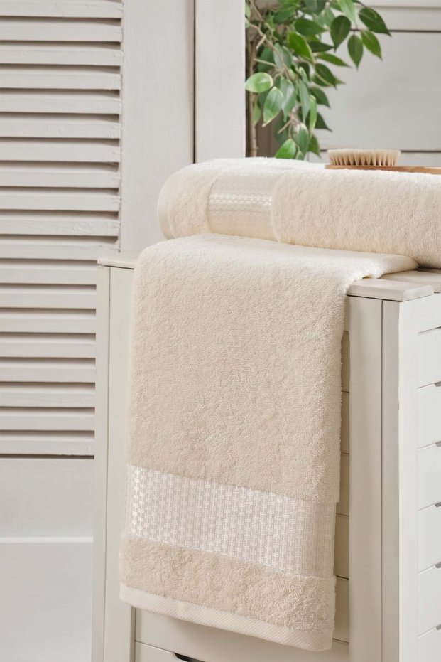 Luxury | 100% Cotton Jacquard Luxury 2-Piece Towel Set | Towel Set | Bath Set Cream