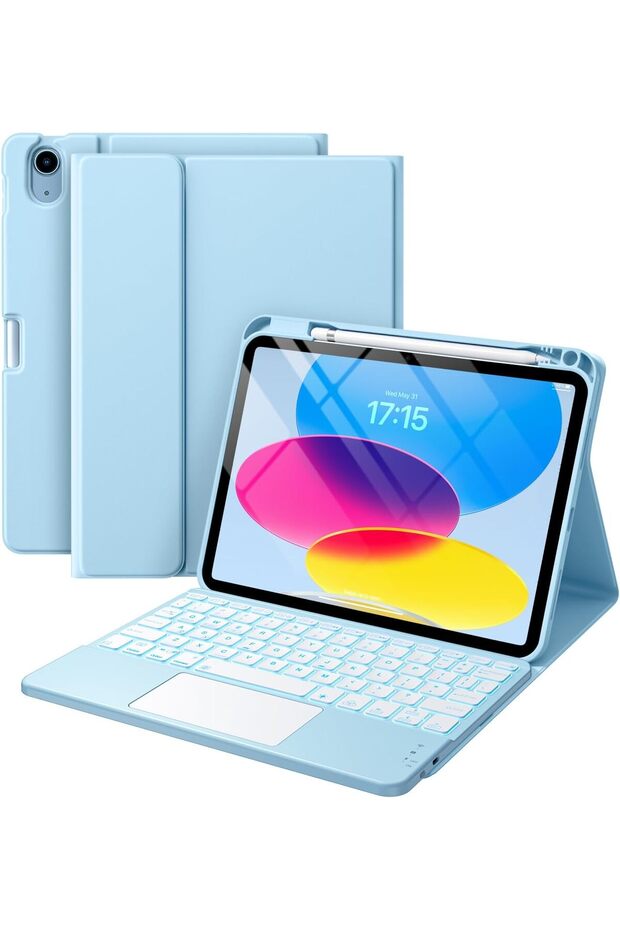 غطاء لجهاز iPad A16 من الجيل الحادي عشر/العاشر مع لوحة مفاتيح، غطاء فوليو | لوحة لمس متعددة اللمس، 7 ألوان B