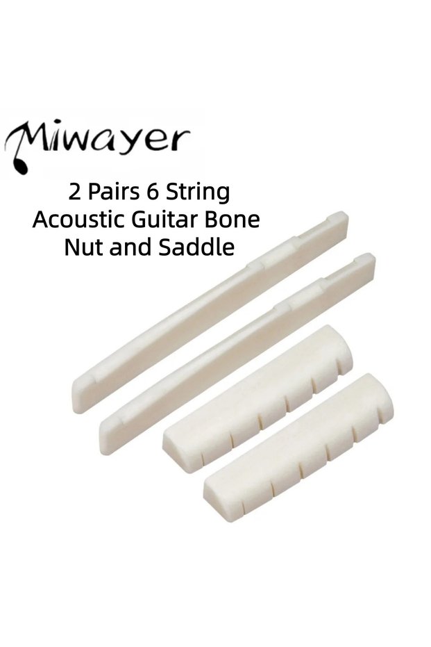 Miwayer 2 Sets 4Pcs 6 String Acoustic Guitar Bone Bridge Saddle and Nut, White Cow Bone for Folk Cla
