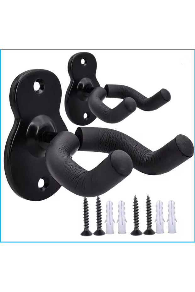 Metal Black 2 Pack Guitar Wall Mount Hanger, Guitar Hanger Hook Non-slip Holder Stand for Acoustic G