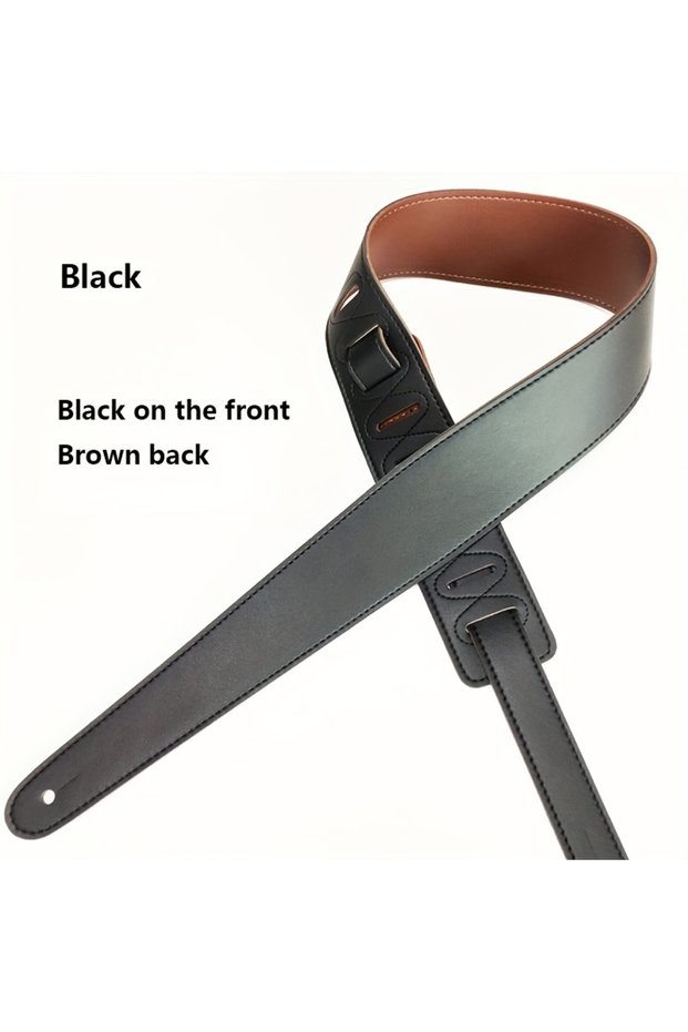 Black Leather Guitar Strap 2.36" Width Double Side Wear Adjustable Strap from 46.47" to 53.54" for E