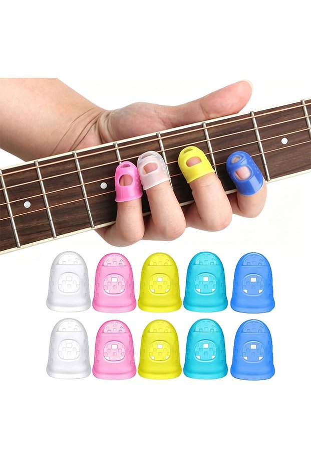 Miwayer 10Pcs Finger Protectors for Guitar – Soft Silicone, 5 Sizes, Breathable & Durable, for Acous