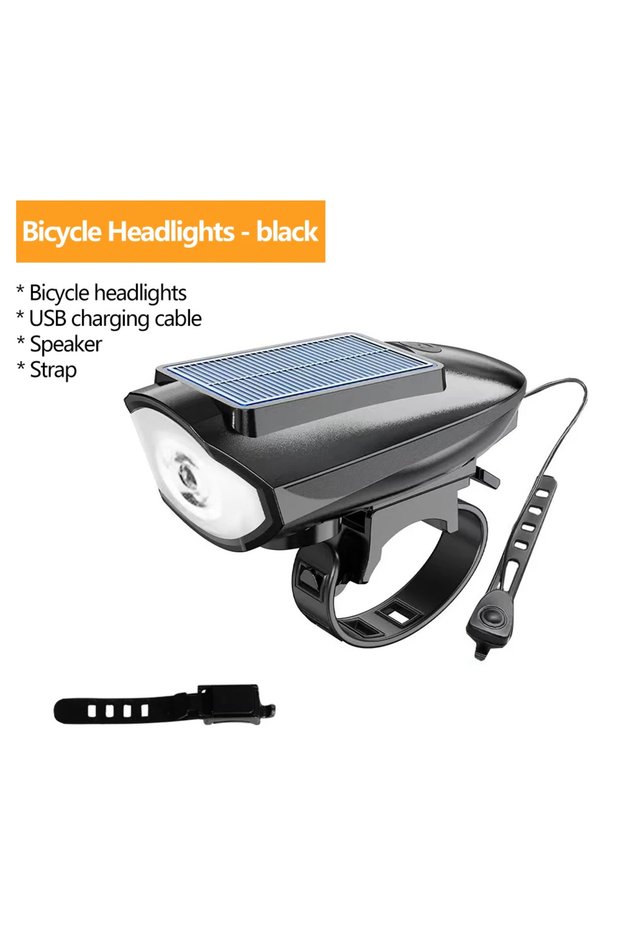 < 1000 Mah < 100 Lumen black Solar Bike Headlight LED Bicycle Front Lamp USB Charging Bike Light wit