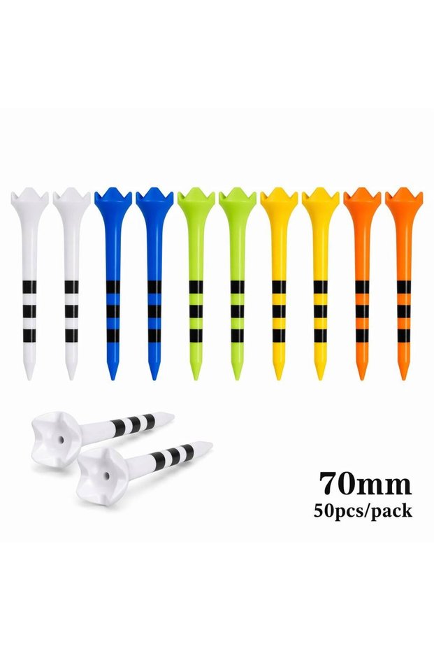 Mixture 70mm 50pcs Plastic Golf Tees 4-Prong Castle, 3-Line Height Guide for Driver Iron Wedge, 0.19