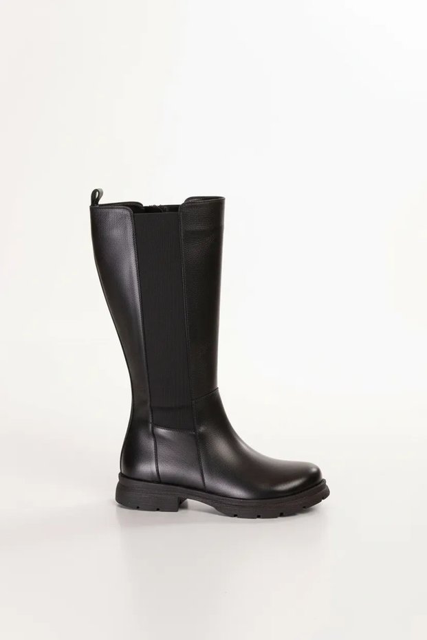 Women's Genuine Leather Side Elastic Lightweight Sole Comfortable Boots Anl.3305 Black