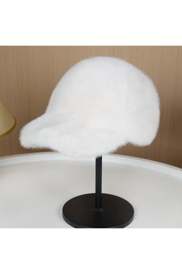 White Men's Winter Outdoor Snapback, Plush Faux Fur Baseball Hat, Solid Color Thickened Luxury Fashi