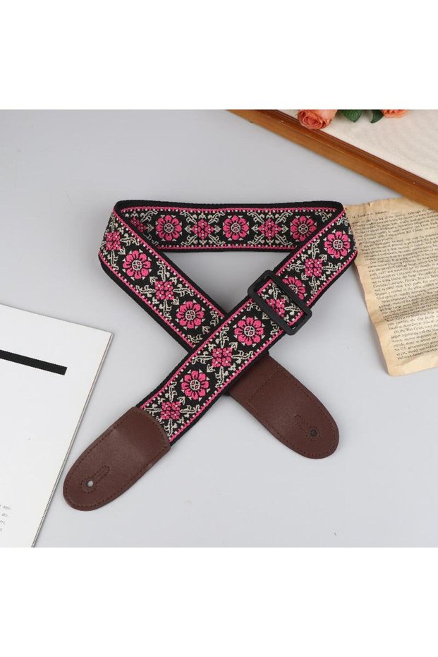 A2 Adjustable Guitar Strap Neck Strap for Electric & Acoustic Bass Cotton Leather Embroidered Straps