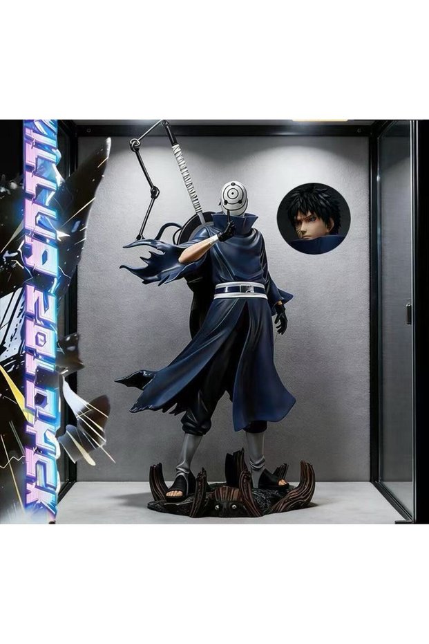 18cm Blue Naruto Shippuden Uchiha Obito White Mask GK Statue, Replaceable Head Figure, Anime