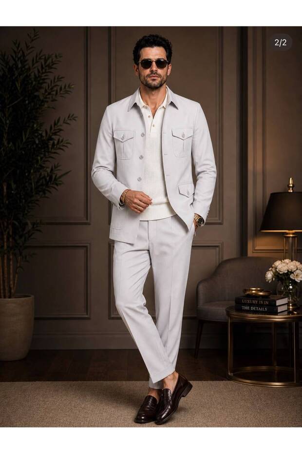 Luxury, Men'S, Slim Fit, Safari Jacket and Pants Suit, Italian Cut