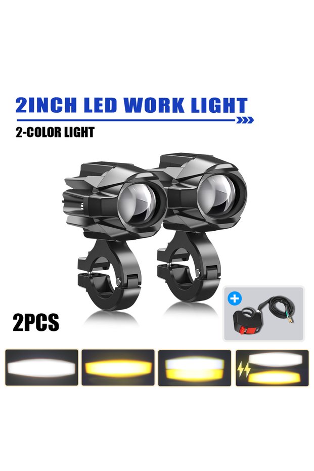 2PCS with Switch HAOLIDE LED Motorcycle Headlight 6000K White Auxiliary 3500k Fog Light Strobe for M