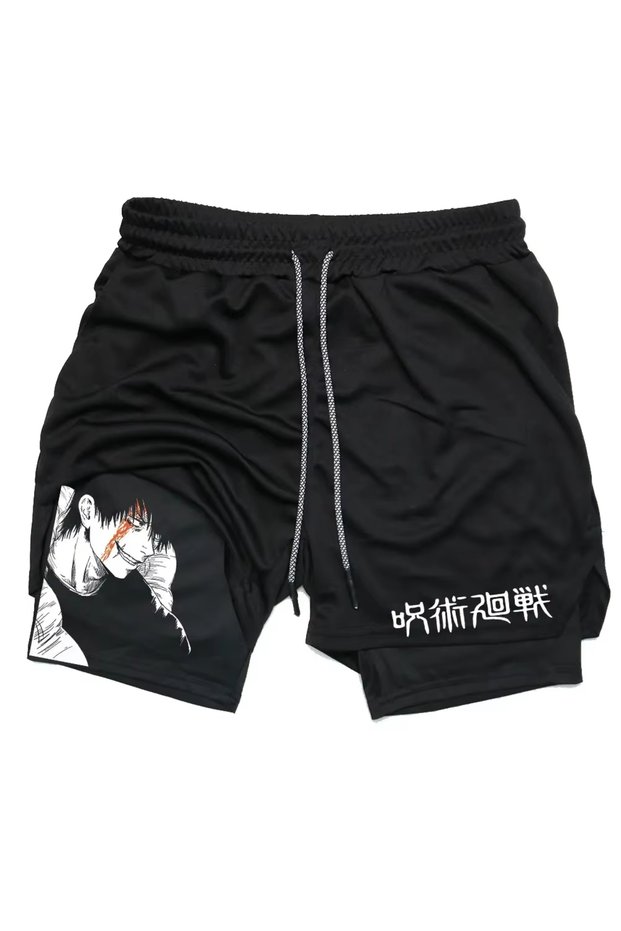 L photo color Anime Jujutsu Kaisen Gym Shorts Fitness 2 in 1 Compression Performance Shorts Workout