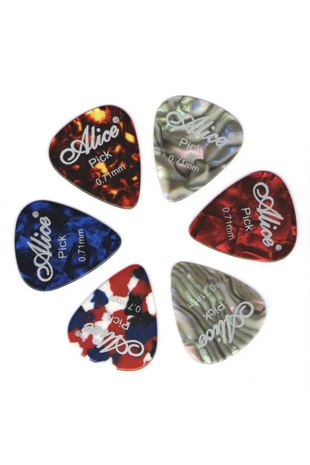 6 Pcs 0.71mm Alice 6Pcs Colorful Celluloid Guitar Picks – 0.46/0.71/0.81/0.96/1.20/1.50mm or Mixed,