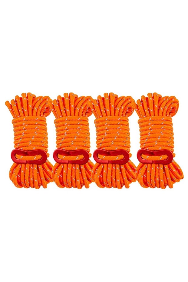 4 Pcs Orange Reflective Tent Guyline Ropes with Tensioner Adjuster Outdoor Rock Climbing Rescue Rope