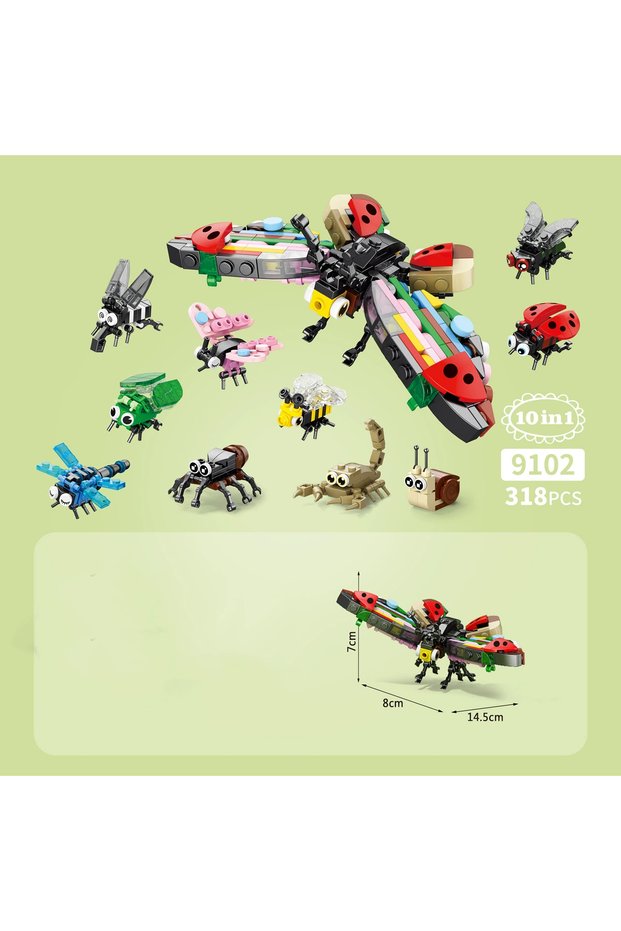 9102-10PCS Insect Animals Figures Set Mini Building Blocks Toy Assembly 3D Constructor Micro Bricks