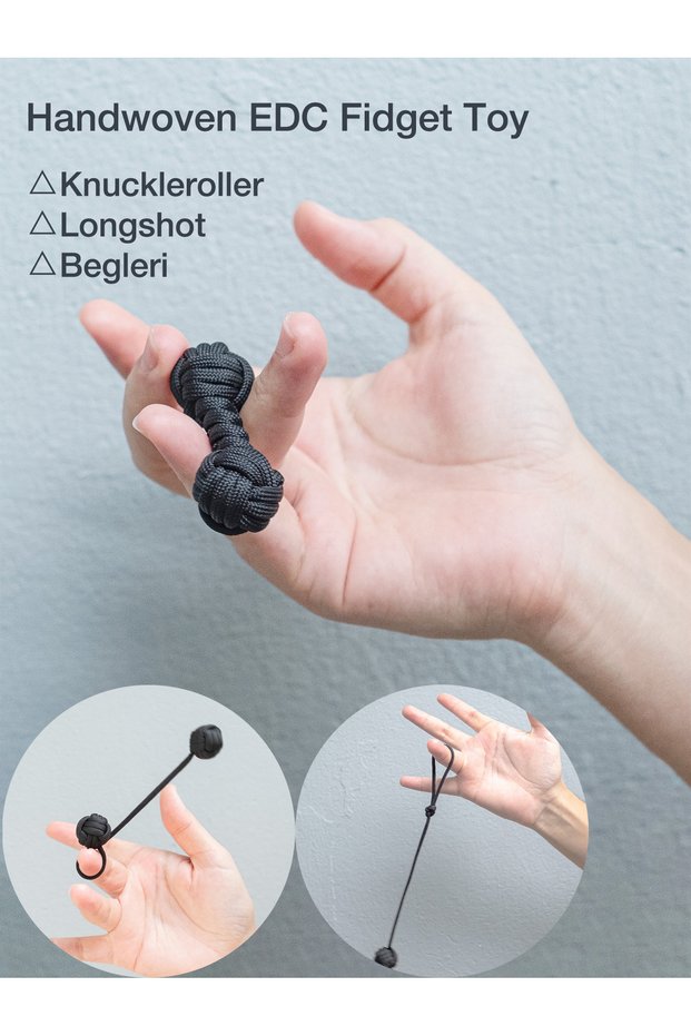 black-3pcs Handwoven Begleri EDC Fidget Toy, Anti-Anxiety Stress Relief, Finger Dexterity & Focus Tr