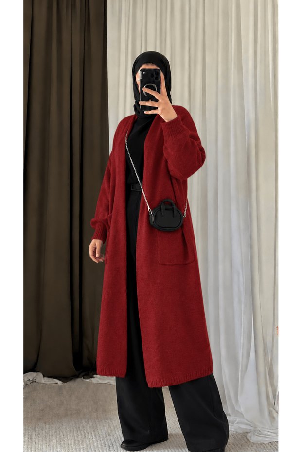 Double Pocket Long Knitwear Cardigan - 1525 - Tile (Ös)