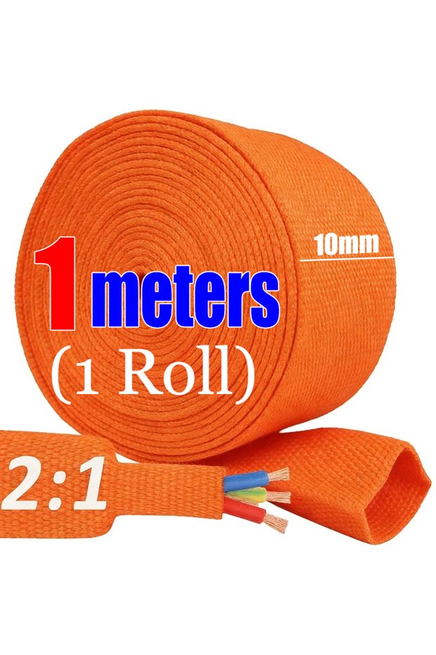 Orange -1m 2:1 Cable Sleeves Insulation Braided Heat Shrink Tube Flam Retardant Wire Wrap Sheath Pr