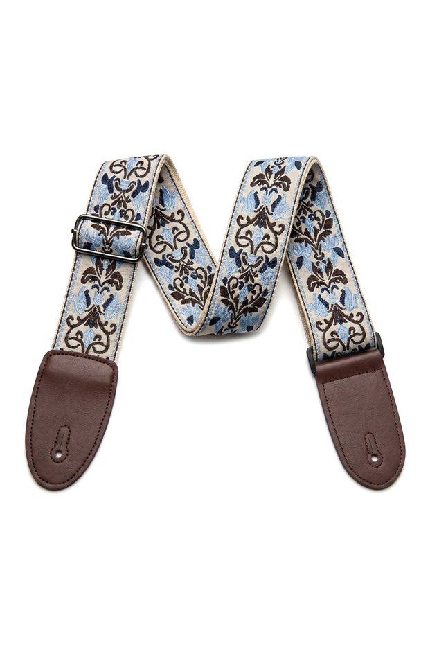 Style-6-QLHW Guitar Strap Embroidered Belt Adjustable Guitars Straps Leather End For Bass Acoustic E
