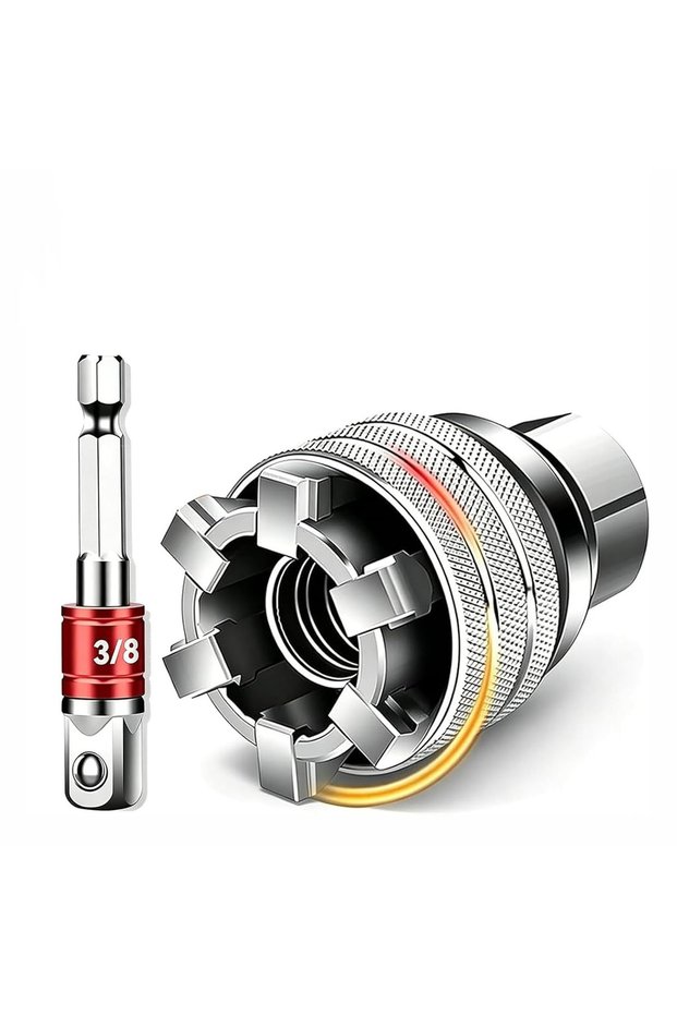 A Universal Socket Tool 10-19mm (3/8-3/4) with 3/8 Drill Adapter, Adjustable Pass Through Socket Set