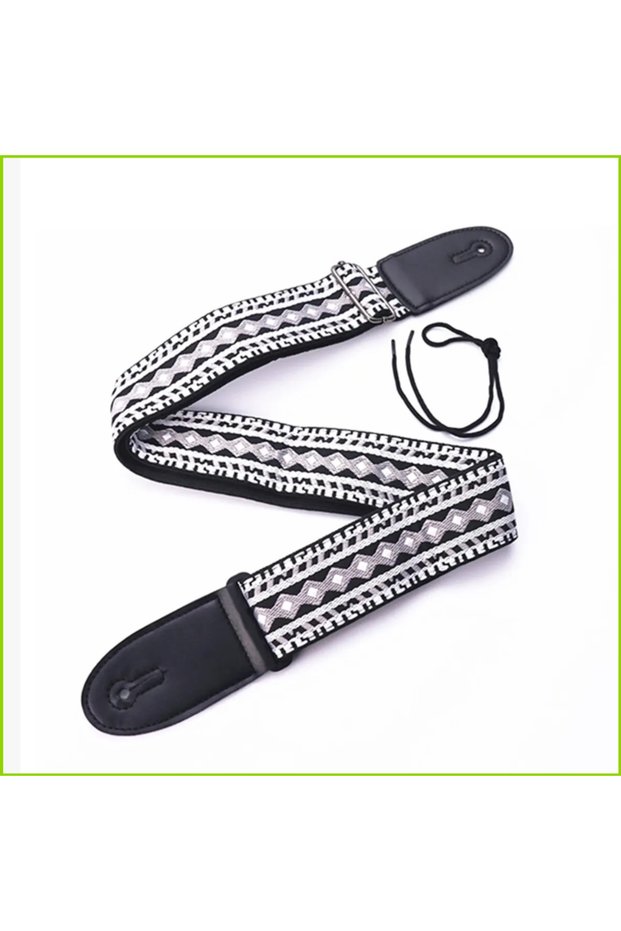 White lozenge Embroidered Print Guitar Strap Vintage Ethnic Style Adjustable Strap for Folk Electric