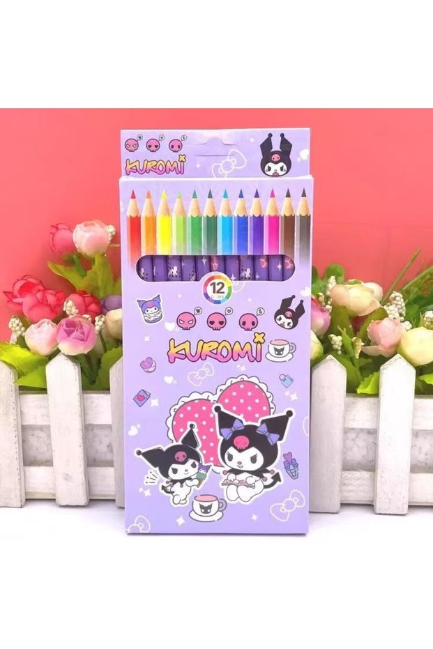 kumi Sanrio 12-Color Cartoon Colored Pencils Set with Hello Kitty My Melody Kuromi - Cute Art Suppli