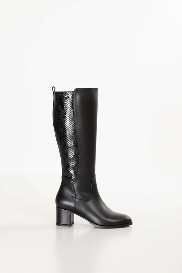 Women's Genuine Leather Wide Ankle Boots Anl.3473 Black Honeycomb