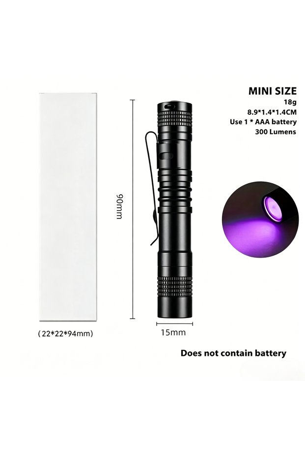 short -No Battery 395nm LED UV Flashlight Use AAA Battery Portable Waterproof Blacklight Torch with