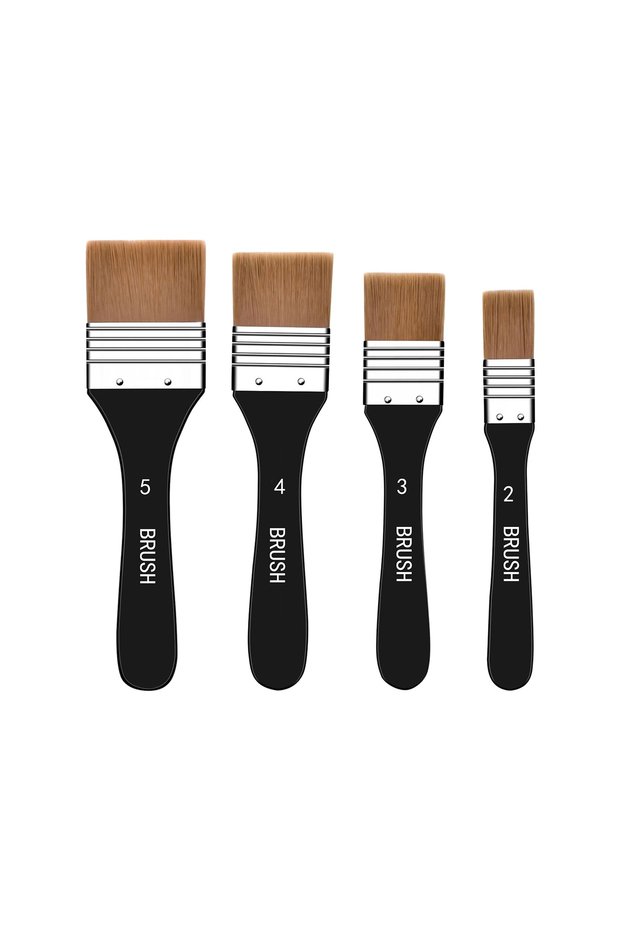 4PCS Brush Flat Bright Paint Brushes with Wooden Handles, Professional Craft Basecoating Brushes Sui