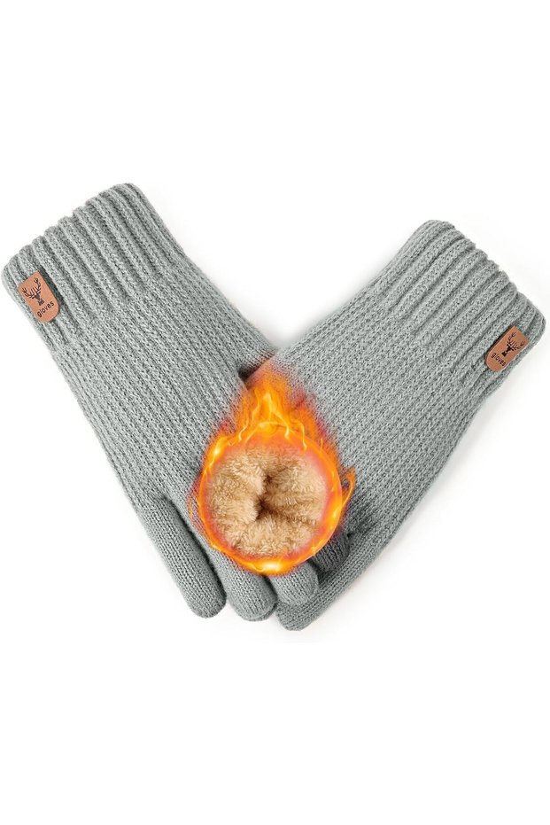 light gray Cold Resistant Gloves for Men's Smartphones, Suitable for Warm, Fluffy, and Warm Knitted