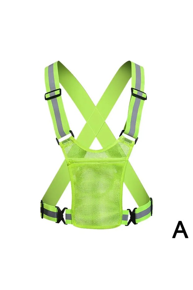Green Reflective Safety Vest, Lightweight Adjustable Elastic Vest Jacket, High‑Visibility Reflective