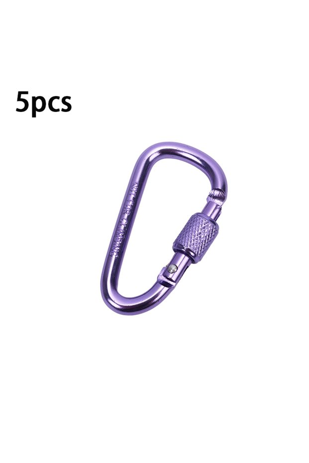 Bright purple 5pcs Aluminum Alloy Carabiner Safety Buckle Keychain With Lock Climbing D-shape Carabi