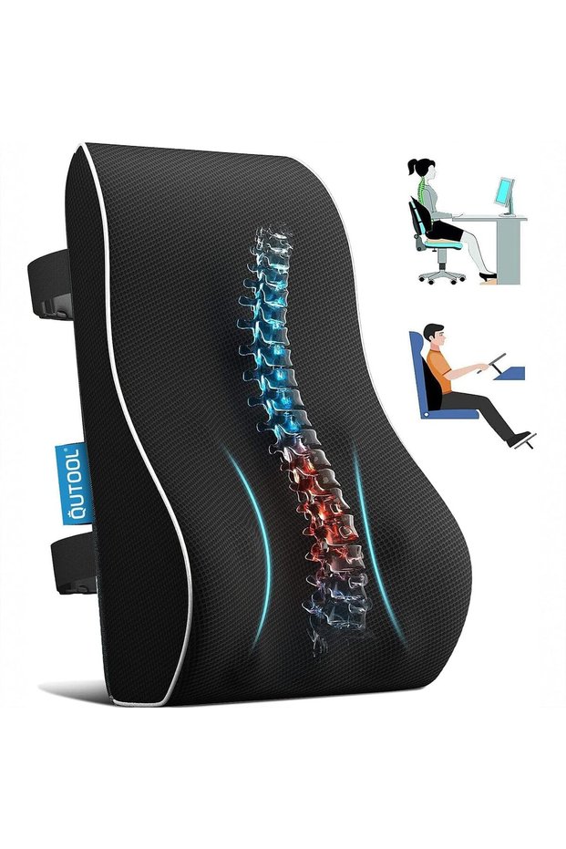 black Ergonomic Lumbar Support Pillow for Office & Car – Back Pain Relief, Improve Posture, Mesh Cov