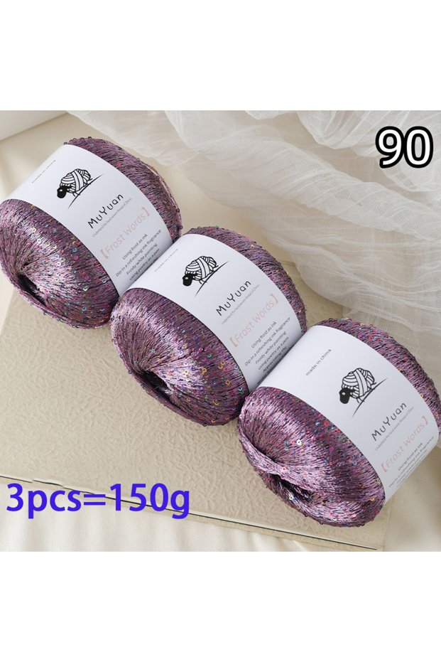 90 3-Pack of Glitter Yarn, 50g Per Roll, Total 150g, Shiny, Suitable for Knitting Cushions, Bags, Ha