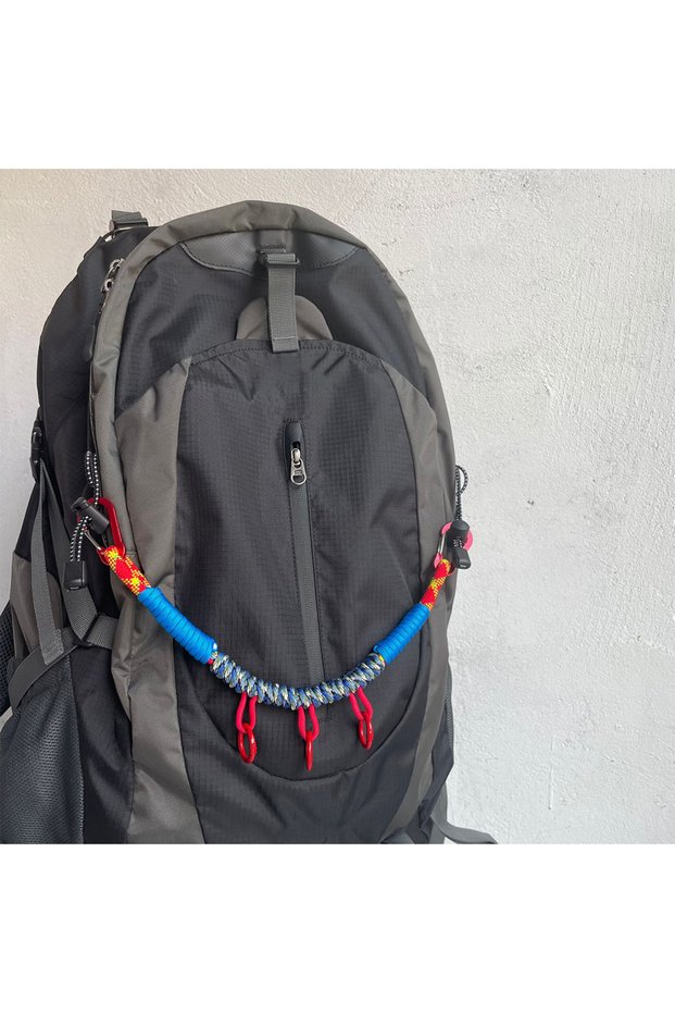 Colorful Blue Hand Woven Rope Backpack Large Size Multi Buckle Hanging Rope Hiking Packaging Decorat