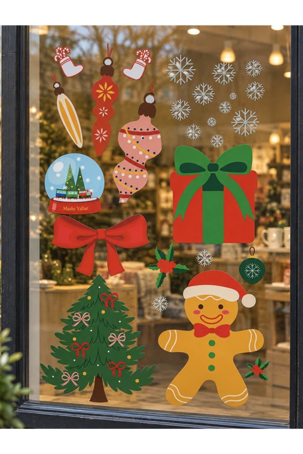 Christmas Glass Sticker Set with Pine Tree and Cookie Man Pattern 20×35 cm