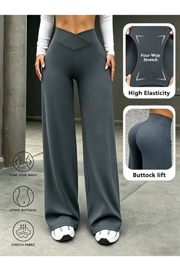 S Gray Dove Women Cross Waist Straight Leg Pants Minimalist Wide Leg Leggings Suitable For Fitness R