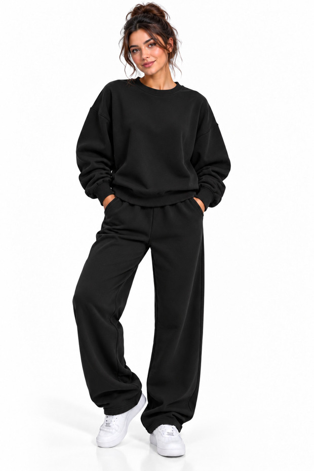 Unisex Oversize Wide-Leg Sweatpants and Hooded Sweatshirt with Elastic Waist and Pockets, Comfortable Cut Casual Sports Pants