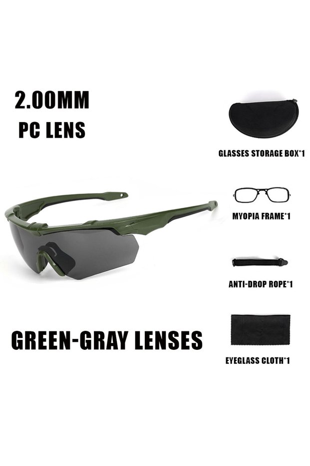 GREEN-GRAY LENS New Outdoor Military 2.0MM Tactical Goggles Windproof Dustproof CS Shooting UV400 Sa