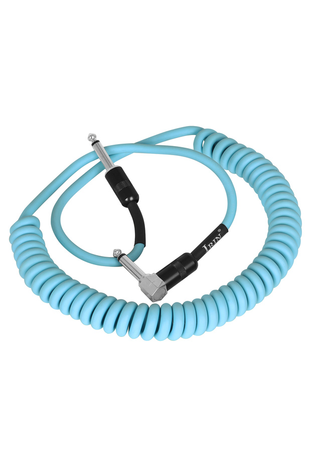 SKY BLUE IRIN 3M Guitar Cable Coiled 1/4 inch Audio Cable Straight Right Angle Jack GT-108 Noise Red