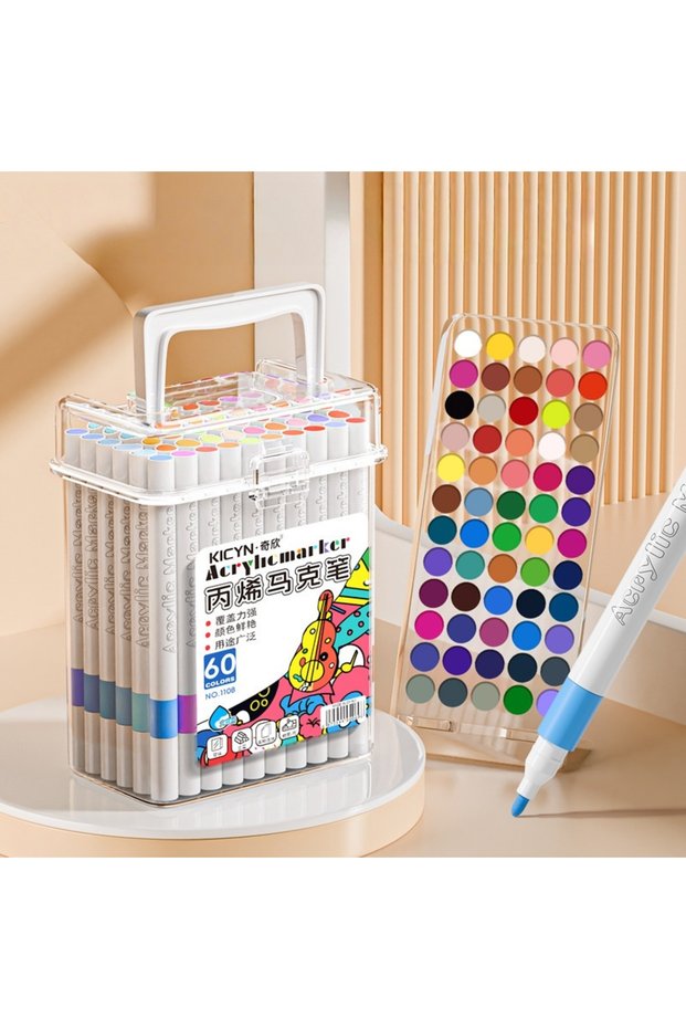 60pcs 24/36/48/60/80/100pcs Acrylic Marker for Primary School Students, Washable and Opaque, Stackab