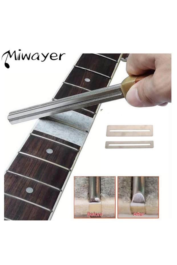 Miwayer Wooden Handle Guitar Fret Crowning File, 4 Edges Silk File Crown Edge Roughing Finishing for