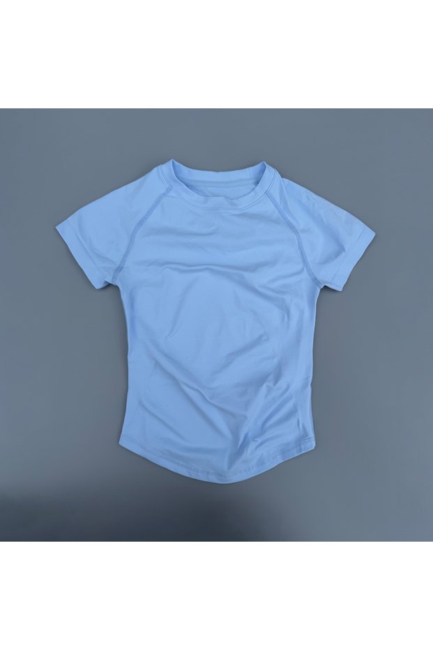 S 13 Ice Blue SWEAT UNDFYNE Sport Short Sleeve Top Women Running Sports T Shirt Summer Round Neck Br