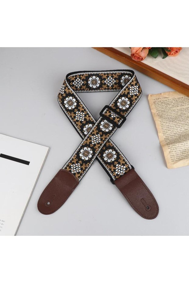 A11 Adjustable Guitar Strap Neck Strap for Electric & Acoustic Bass Cotton Leather Embroidered Strap