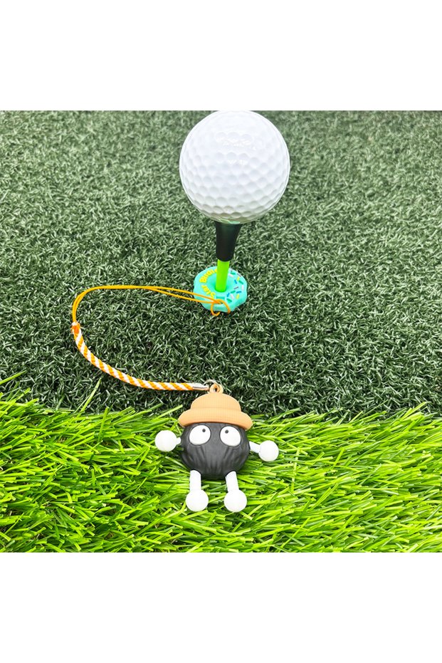 black 83mm Golf Tees with Holder Cute Cartoon Doll Golf Tee Plastic Golf Pegs with Anti-Lost Rope